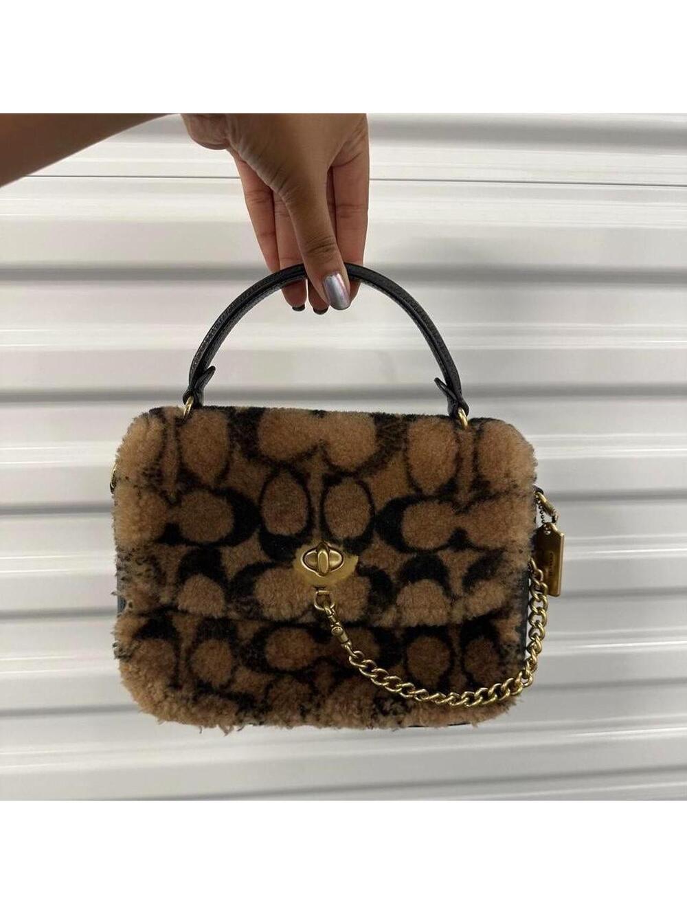 Jennifer Lopez X Coach signature Sherling print top Handle purse